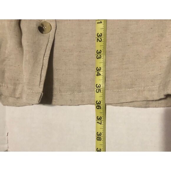 Sim & Sam Size L Linen Blend Lined Tan Sleeveless Button Up Shirt Dress w/ Belt - Picture 8 of 9